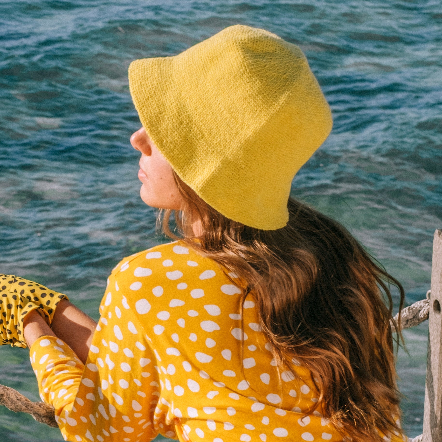 Yellow crochet bucket hat