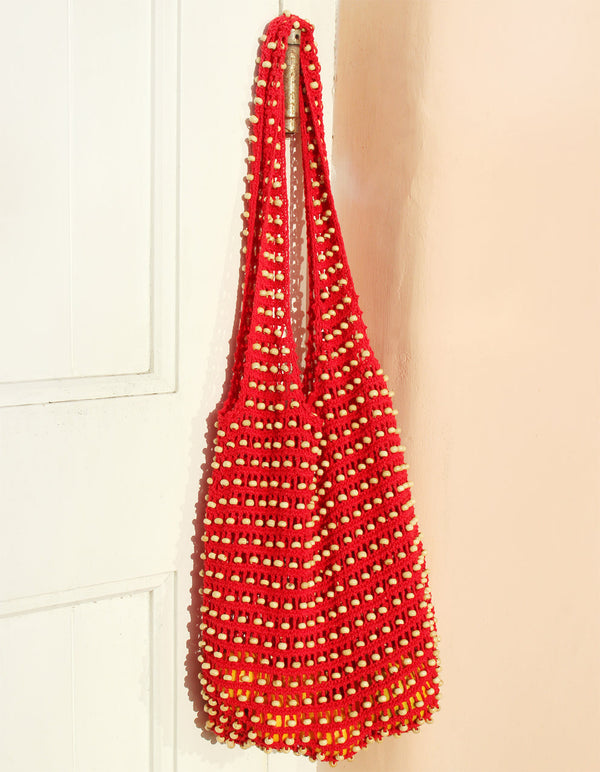 Karma Wooden Crochet Beads Bag in Red by BrunnaCo