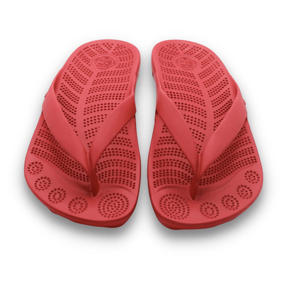 Red croc top flip flops
